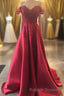 Hunter Green Lace Off-the-Shoulder A Line Long Prom Dresses