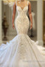 Biztunnel Elegant Long Mermaid Sweetheart Sleeveless Tulle Lace Wedding Dress
