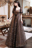 Black A-Line Lace Long Prom Dress Black Tulle Prom Dresses