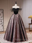 Black A-Line Satin Tulle Long Prom Dresses, Black Formal Black Evening Dress