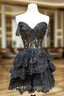 Black A Line Sequin Tulle Short Prom Dresses Black Homecoming Dresses