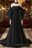 Black A- Line Tulle Long Prom Dress, Black Long Formal Dress