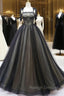 Black A Line Tulle Long Prom Dresses, Black Tulle Formal Prom Dress