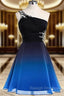 Black and Blue Gradient Chiffon Beaded Party Dress, A-line Chiffon Homecoming Dress