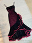 Black And Red Scoop High Low Mermaid Party Dress, Black And Red Evening Dress