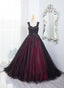 Black And Red Tulle With Black Lace Applique Prom Dress, Black Tulle Sweet 16 Dress