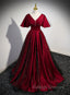 Black and Red V Neckline Long Satin Prom Dresses Chic Long A Line Prom Dresses