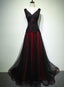 Black And Tulle V-Neckline Beaded Lace Long Party Dress, A-Line Prom Dress Evening Dresses