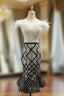Black And White Mermaid Off the Shoulder Short Prom Dresses With Feather