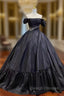 Black Ball Gown Satin Off the Shoulder Wedding Dress