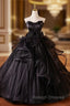 Black Ball Gown Strapless Flower Beading Prom Dress