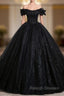 Black Ball Gown Tulle Sequins Prom Dress