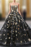 Black Ball Gown Tulle Sequins Strapless Sleeveless Luxury Prom Dress