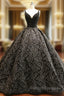 Black Ball Gown Vintage V Neck Appliques With Beading Wedding Dresses