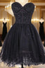 Black Beaded Embellished Sweetheart Short Tulle Homecoming Dresses
