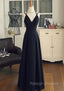 Black Chiffon Straps Long A Line Junior Prom Dresses Black Prom Gowns