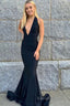 Black Deep V Neck Mermaid Prom Dress