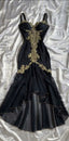 Black Elegant Sweetheart Neck Lace Chiffon Spaghetti Strap Sequin Prom Dresses