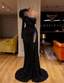 Black Prom Dress High Neck Side Split Long Sleeve Mermaid Prom Dresses Feather Beaded Special Occasion Gown
