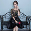 Black Floral Lace Short Sleeves Homeocming Dresses Back Prom Dresses Wedding Prom Dresses