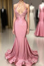 Black Girl Prom Dress Mermaid Sleeveless Pink Prom Dress | Beads Appliques Prom Dress