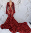 Black Girl Prom Dress Deep V-Neck Appliques Prom Dresses | Feather Long Sleeve Mermaid Prom Gown