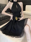 Black Halter Chiffon Short Homecoming Dresses Black Short Prom Dresses