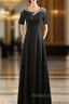 Black Irregular Neck Short Sleeve Crystal Prom Dresses