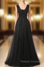 Black Lace Appliques Backless Prom Dresses