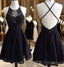 Black Lace Beaded Short Prom Dresses Cute Black Homecoming Dresses