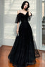 Black Lace Long A-Line Prom Dresses Black Off The Shoulder Prom Dresses