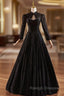Black Lace Long Sleeve Backless Prom Dresses