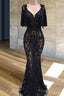 Black Lace Prom Dresses Mermaid Illusion Beading Cocktail Dresses