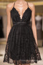 Black Lace Straps A-Line Short Prom Dresses Lace Homecoming Dress