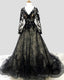 Black Lace V Neck Wedding Dresses Long Sleeve