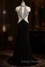 Black Long Prom Dress Illusion Party Gowns High Collar