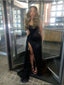 Black Prom Dresses Long With Slit Strapless Prom Dresses