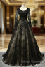 Black Long Sleeves Lace Prom Dress, Black Evening Gown