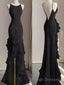 Black Mermaid Beach Wedding Dresses With Ruffles Spaghetti Straps Backless Prom Gown