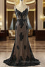Black Mermaid Lace Straps Prom Dress, Black Long Prom Dress