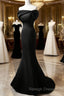 Black Mermaid Satin Off Shoulder Prom Dresses Black Satin Prom Dresses