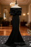 Black Mermaid Satin Off the Shoulder Prom Dresses With Split