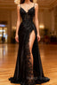 Black Mermaid Satin Spaghetti Sraps Prom Dresses