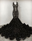 Black Mermaid Sequin Rosette Prom Dress