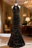 Black Mermaid Sequins Halter Beading Prom Dresses