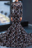 Black Mermaid Sequins High Neck Long Sleeve Backless Prom Dresses