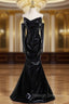 Black Mermaid Strapless Long Sleeve Pleats Prom Dresses