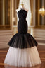 Black Mermaid Tulle Halter Prom Dresses