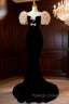 Black Mermaid Velvet Long Sleeve Prom Dresses