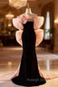 Black Mermaid Velvet Pink Bow Prom Dresses